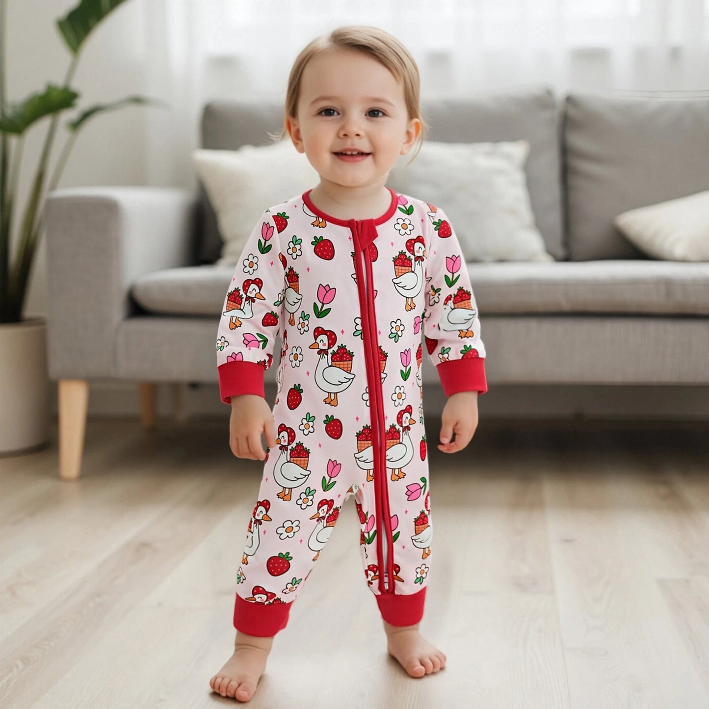 Baby Animal Print Romper - Long Sleeve Zipper Jumpsuit for Autumn Winter (0-18M)