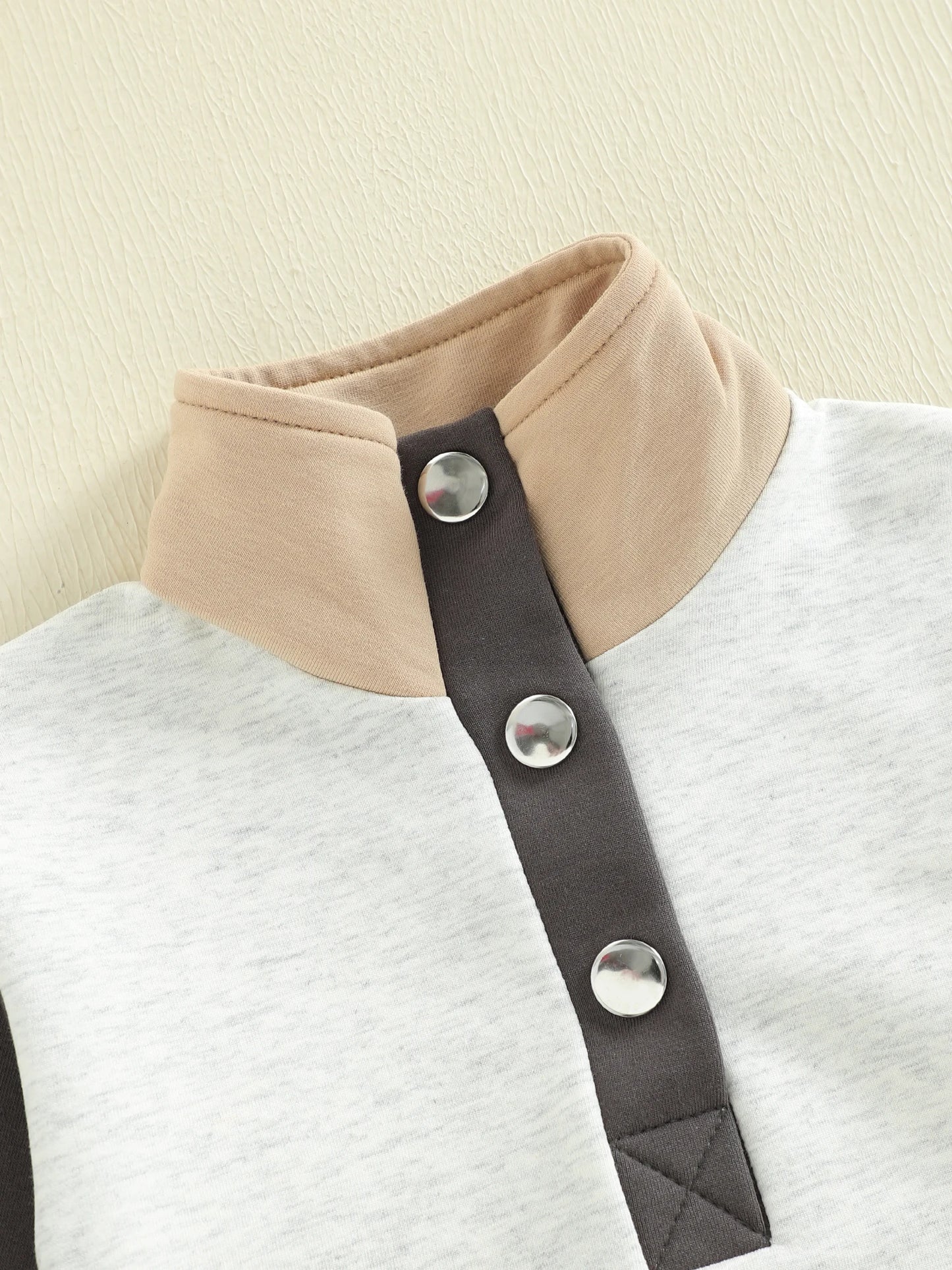 Toddler Kids Boys Girls Colour Patchwork Long Sleeve Stand Collar Pullover and Pants Set