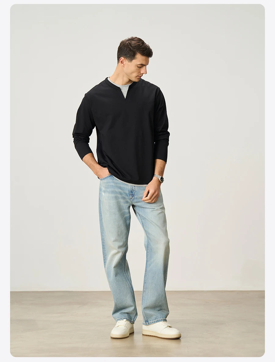 Men's Spring Long Sleeve Fake Double Layer 210gsm Sorona Fabric T-Shirt