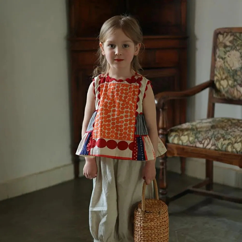 Girls' Dress Summer Children's Round Neck Sleeveless Geometric Multicolour Comfortable Casual Dress