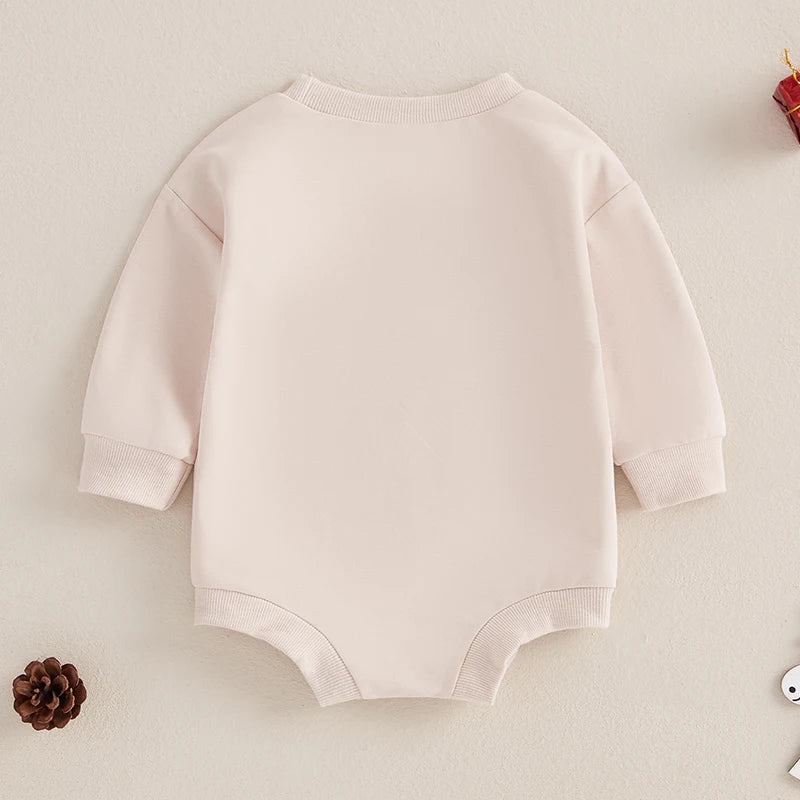 0-18M Baby Boys Girls Christmas Romper Letter Print Crew Neck Long Sleeve Sweatshirt Jumpsuit