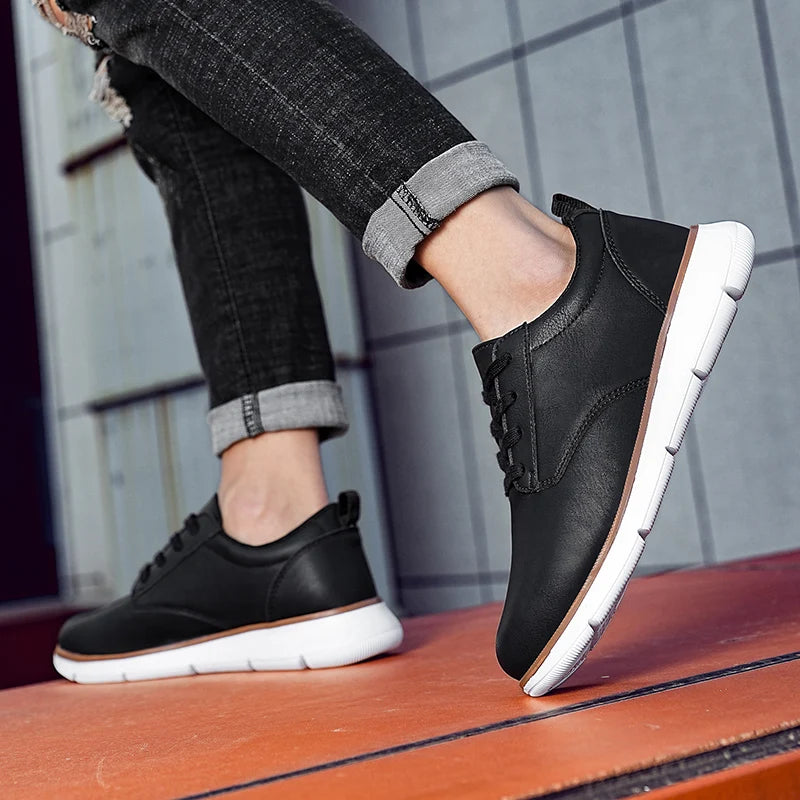 Men's Casual Leather Lace-up Flat British Comfortable Shoes