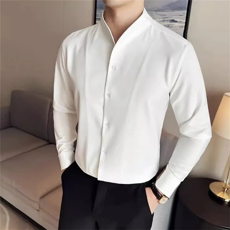 Men's Long Sleeve V-Neck Anti-Wrinkle Shirt