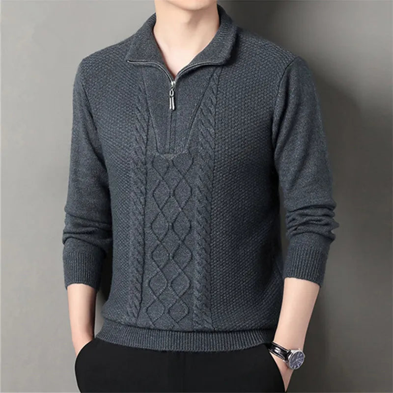 Autumn Winter Thick Pullover - Smart Casual Stand Collar Knit Sweater