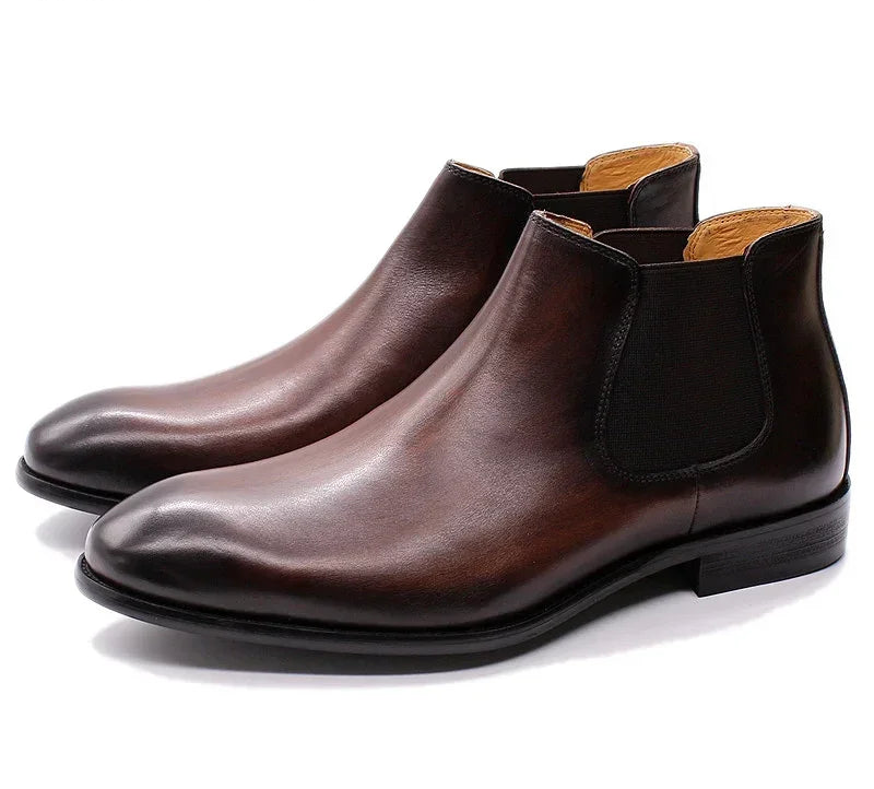 Men's Genuine Leather Chelsea Boots - Hand-Painted Luxury