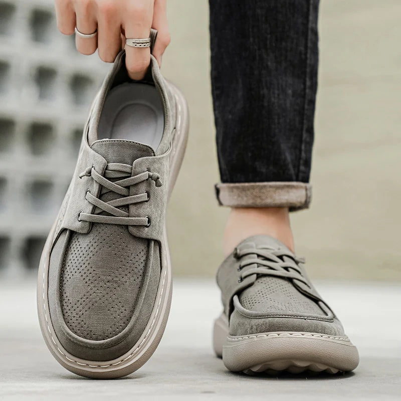 Men's Casual Platform Sneakers - Breathable Lace-Up Tennis Shoes
