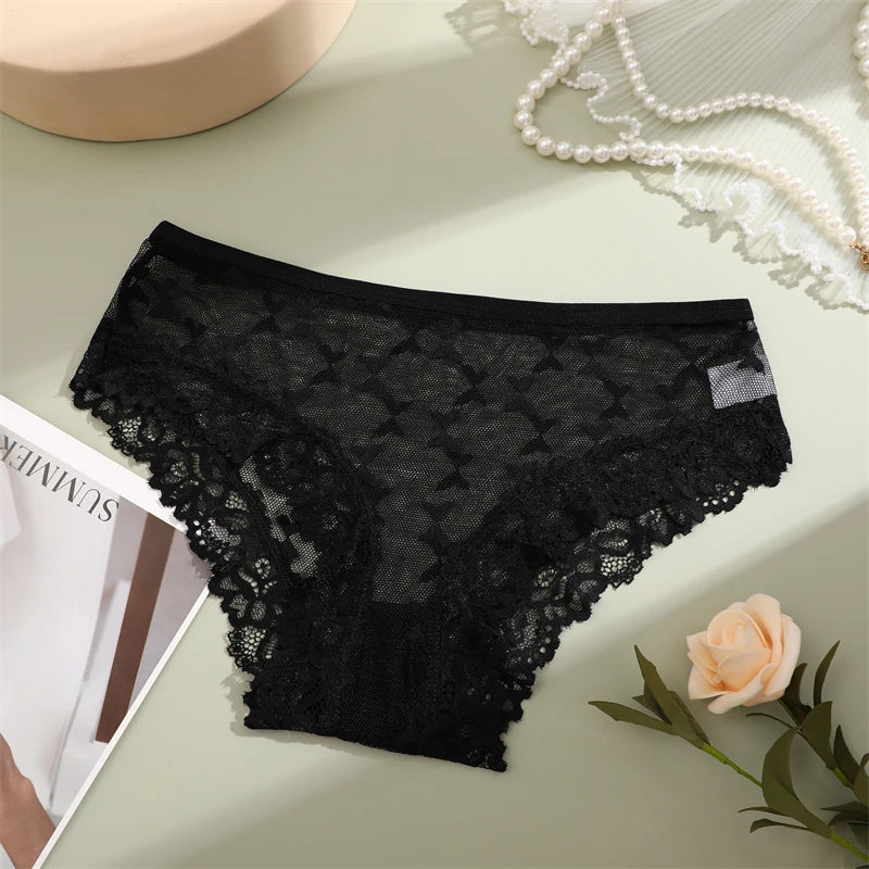 Women's Lace Underwear 3-Piece Set - Floral Hollow Out Briefs