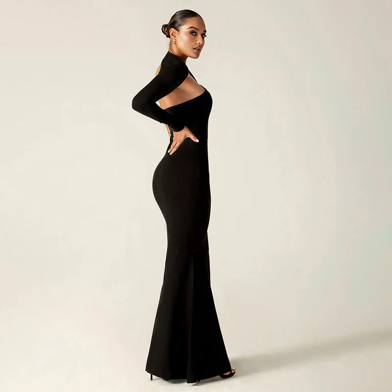 Women's One Shoulder Split Maxi Dress Outfit - Long Sleeve Dress Gown