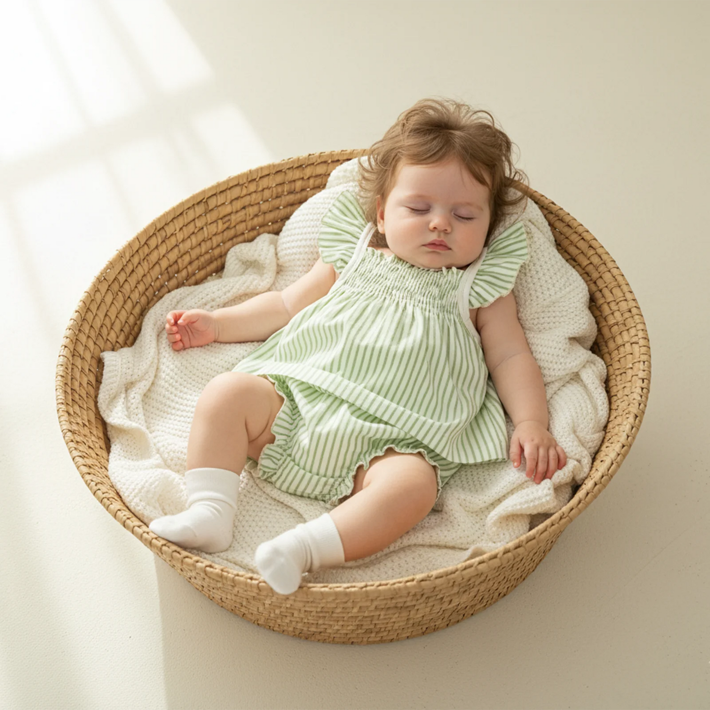 Baby Girls Striped Summer Outfit Set - Flying Sleeve Top & Shorts (0-24M)