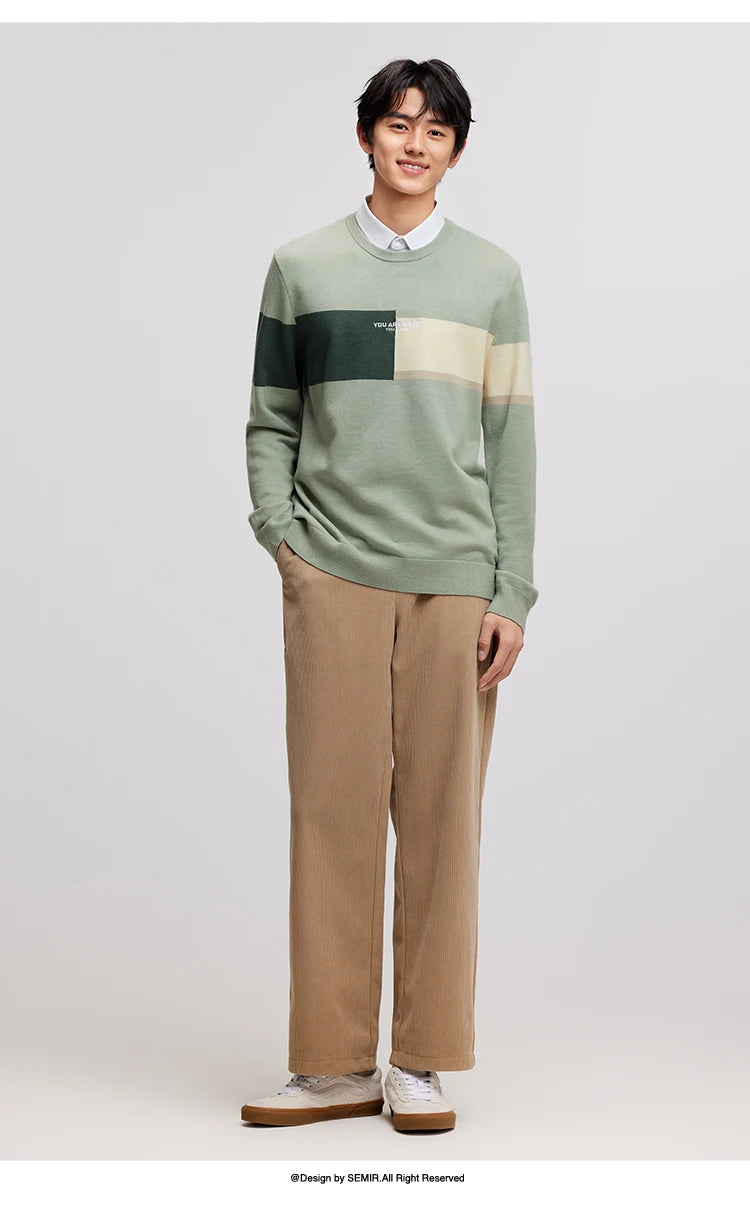 Men's Color Block Knit Sweater - Thermal Embroidered Pullover Winter Style
