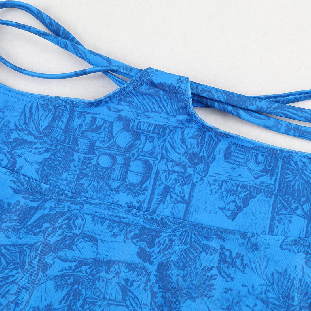 Women's Printed Strapless Bra Top & A-Line Maxi Skirt Three-Piece Beach Set