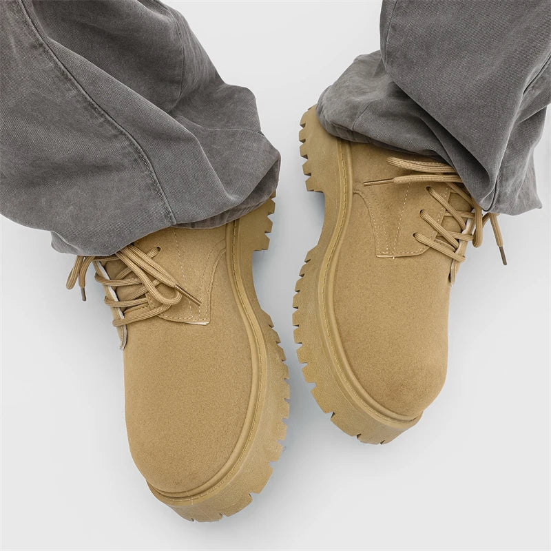 Men's Platform Suede Leather  Lace-up Casual British Shoes