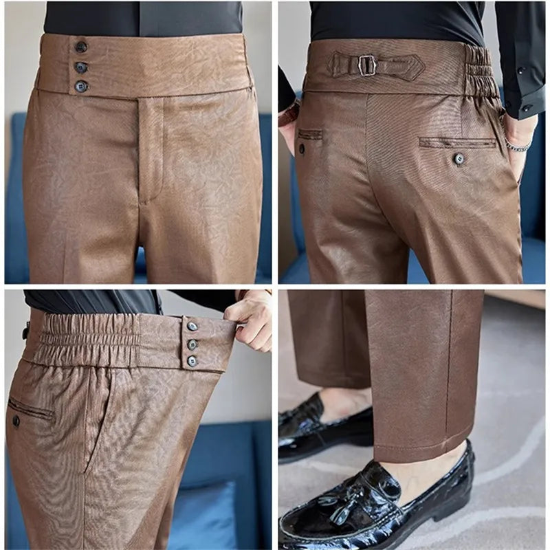 Men's Spring Autumn High Waist Smart Straight Trousers