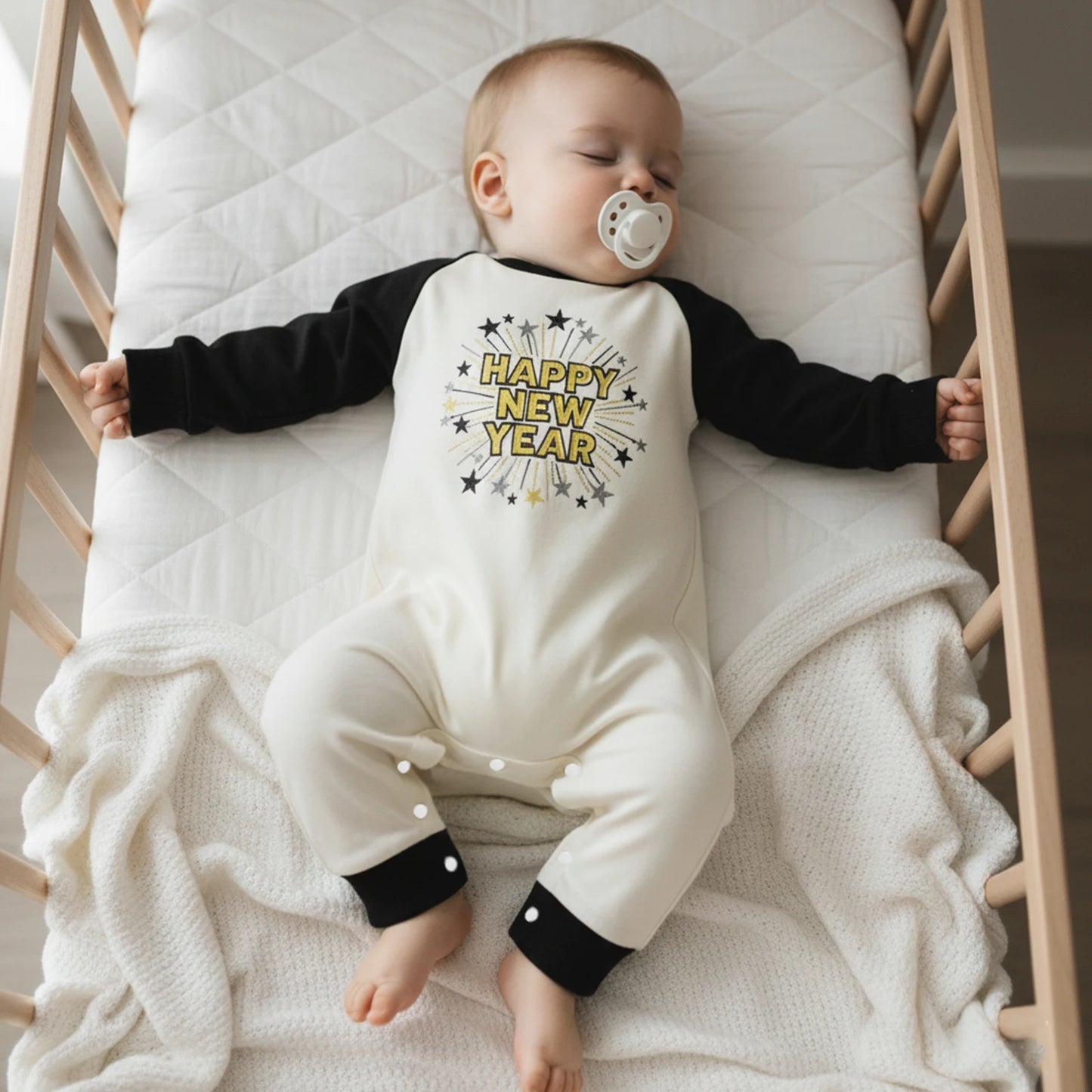 Newborn Baby Boys New Year Romper - Letter Embroidery Footless Pajamas