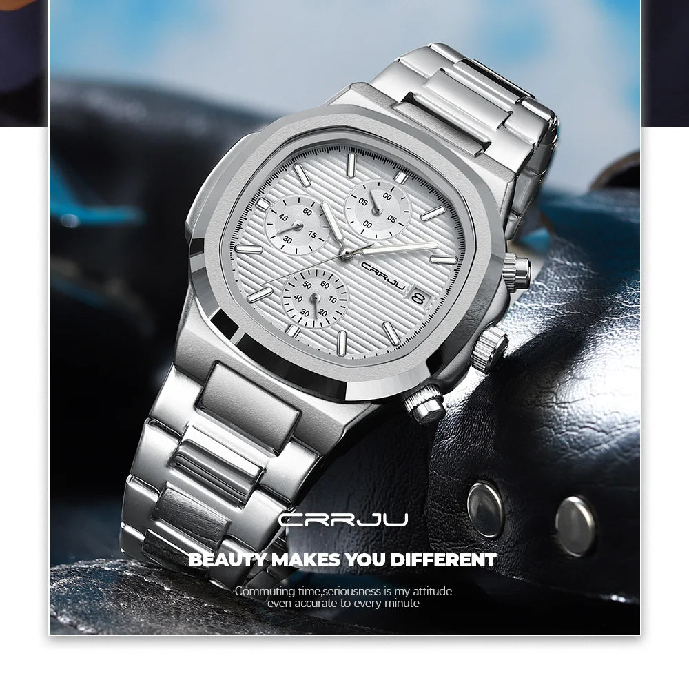 Men's Business Watch - Square Dial Stainless Steel with Luminous Date