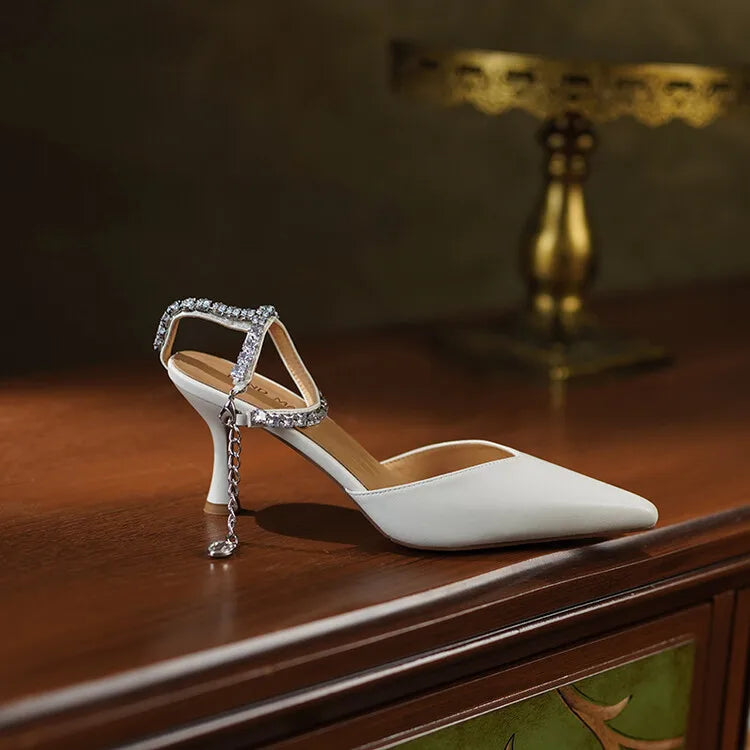 Women's Pointed Toe Rhinestone Wedding Sandals - Bowknot Pendant Pumps