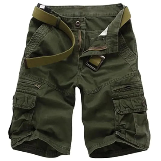 Men's Cotton Cargo Shorts - Solid Colour Straight Loose Bermuda Knee Length Shorts for Summer