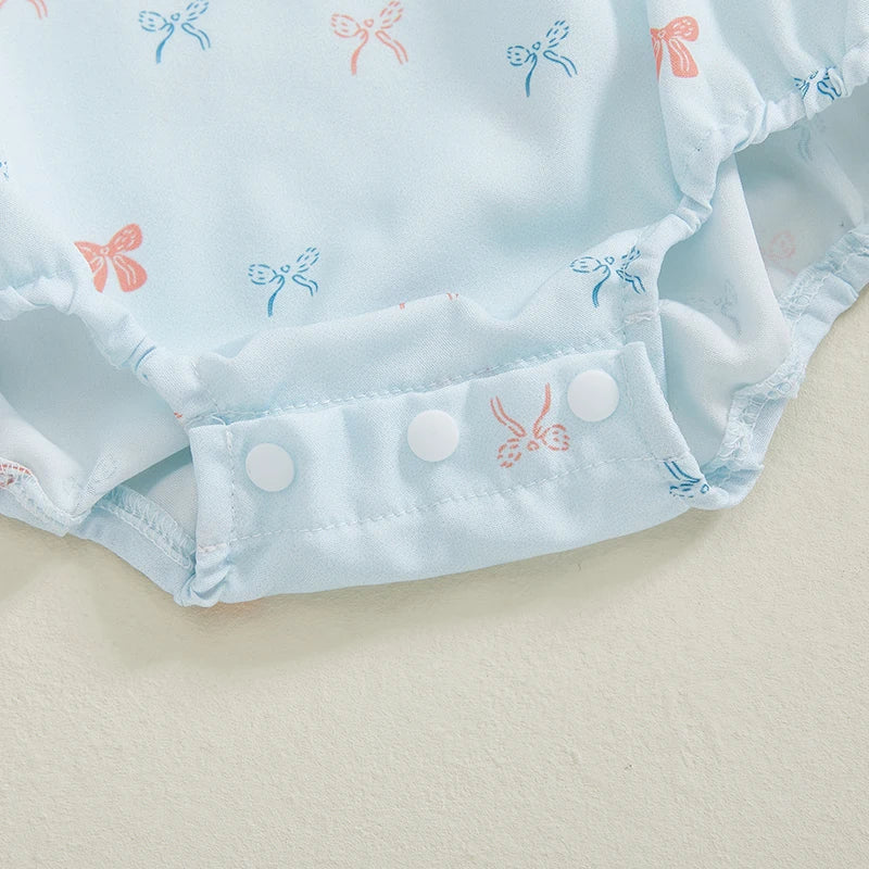 Baby Girls Casual Romper - Long Sleeve Embroidery Bow Print Jumpsuit