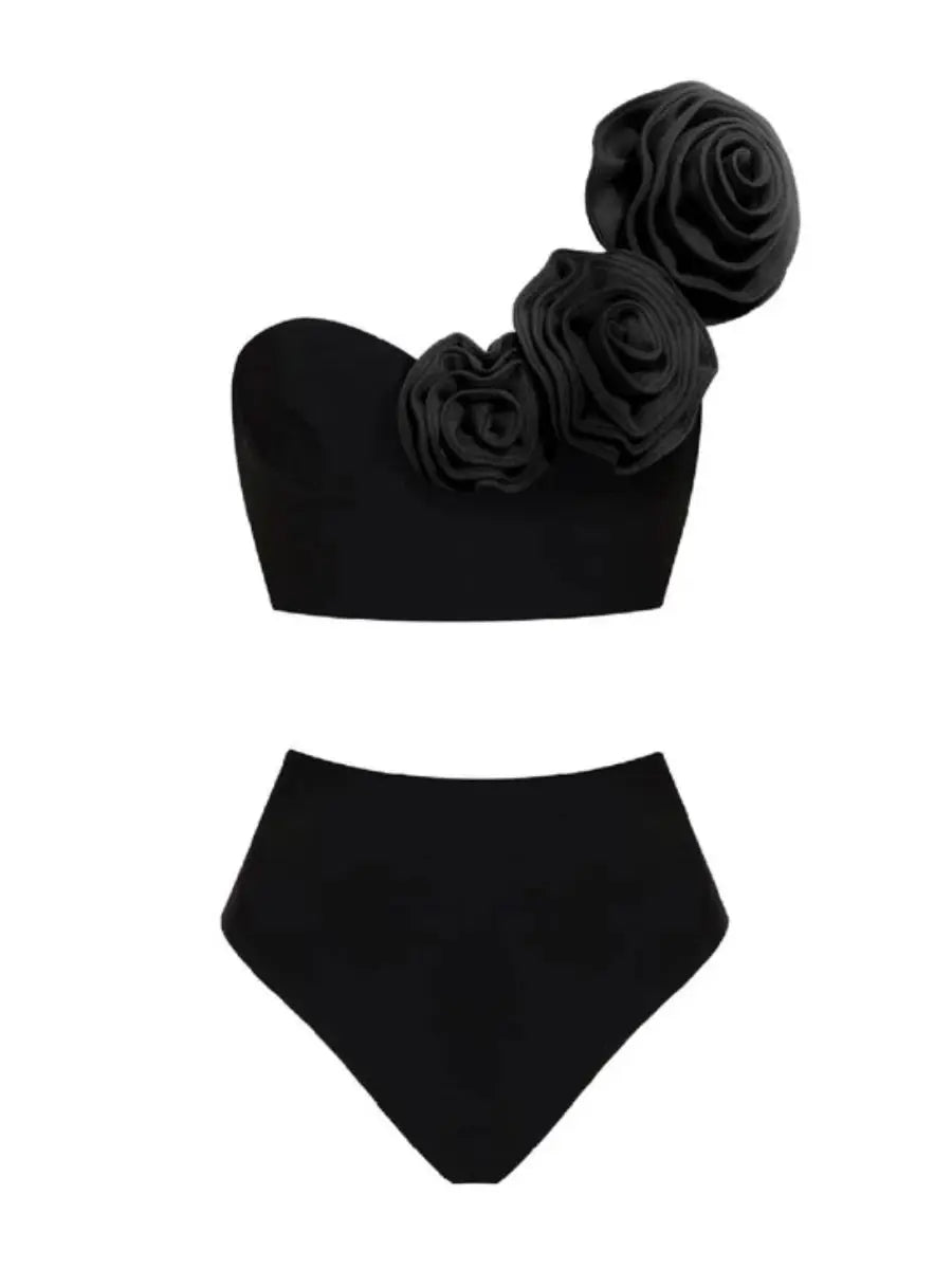 Women's Summer 3D Flower Bikini Suit High Waist Swimwear Swimsuit Beachwear Set