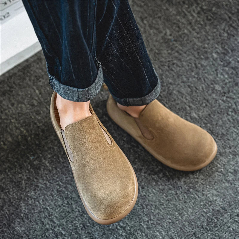 Men's Casual Sneakers British Style Loafers Slip-on Suede Leather Shoes
