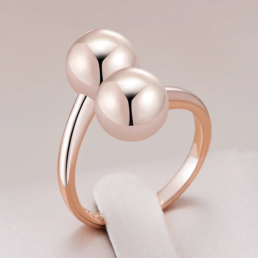 Unique Glossy Double Ball Ring - Rose Gold Retro
