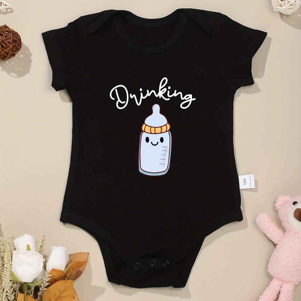 "Drinking Buddies " Funny Twin Baby Romper Bodysuit Summer Cotton Short Sleeve Outfits