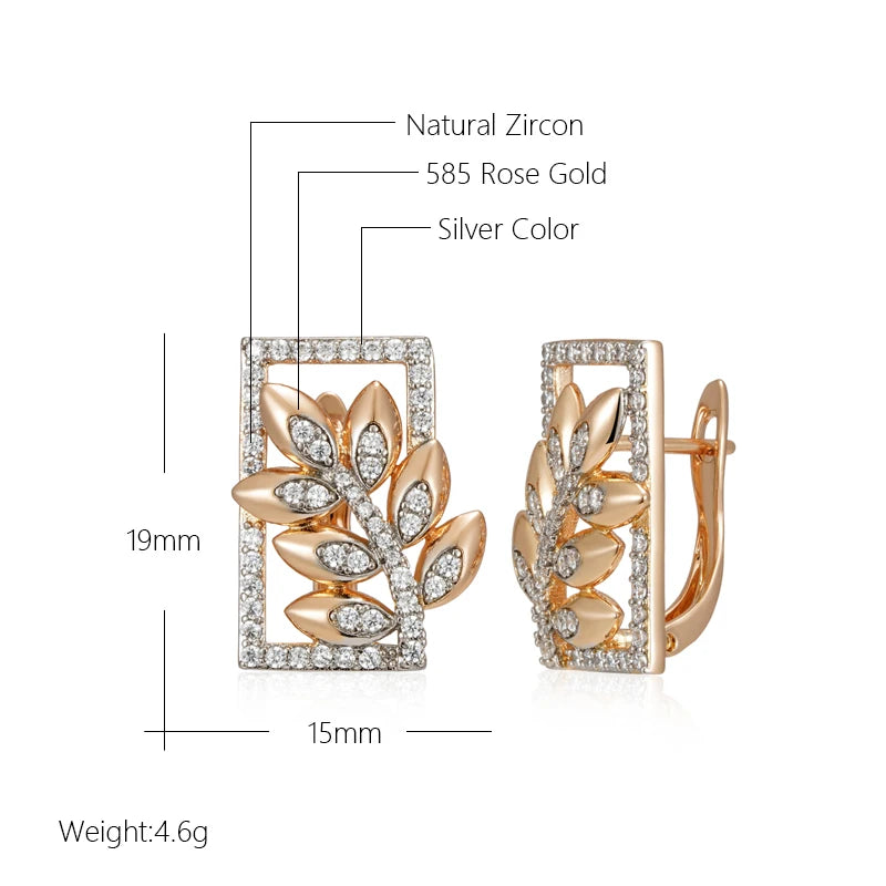 Women's  585 Rose Gold Silver Colour Mix Natural Zircon Retro Square Wide Crystal Flower Drop Earrings