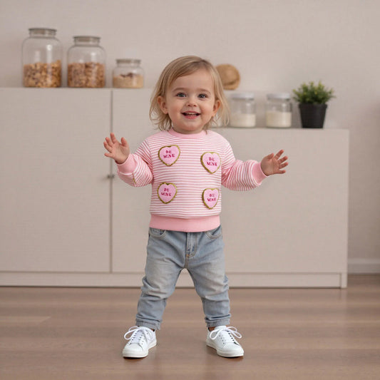 Toddler Girls Valentine's Day Sweatshirt with Heart Embroidery (0-4Y)
