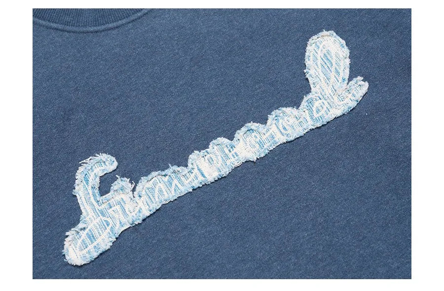 Men's Heavyweight Oversized Letter Embroidery Sweatshirt – 390g Cotton Pullover