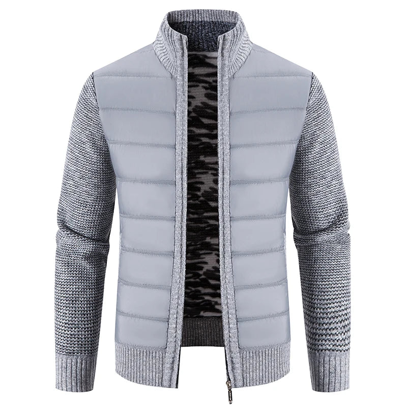 Men's Thick Fleece Cardigan - Warm Patchwork Knitted Sweater Jacket