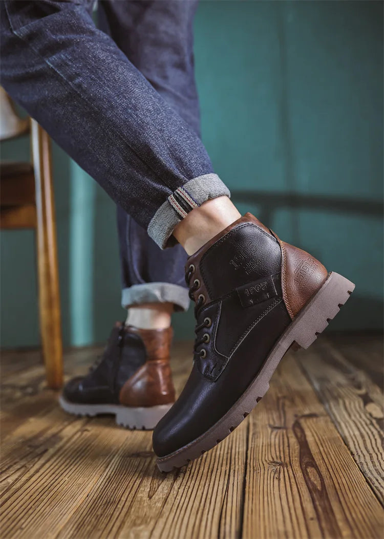Men's Autumn Platform Boots - High-Top Lace-Up Ankle Sneakers