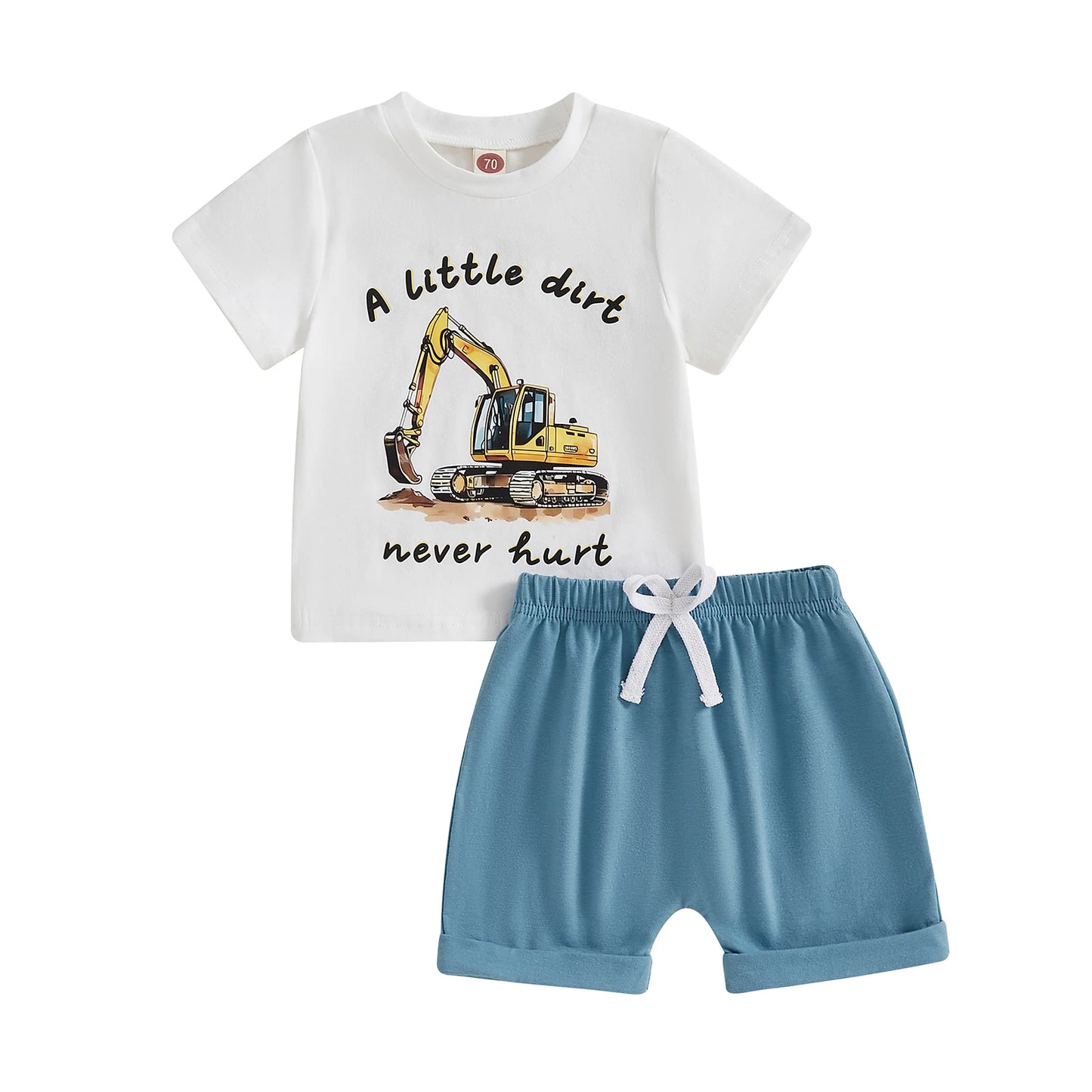 Baby Boys Summer Outfit Set - Cartoon Letter Print T-Shirt & Elastic Waist Shorts (0-3Y)