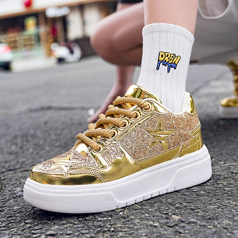 Men's Platform Star Sneakers - Sparkle Tennis Running Trainers