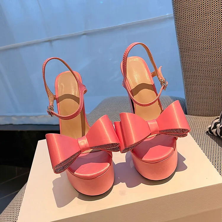 Women's Butterfly Rhinestone Thick Heel Sandals - Open Toe Party Shoes