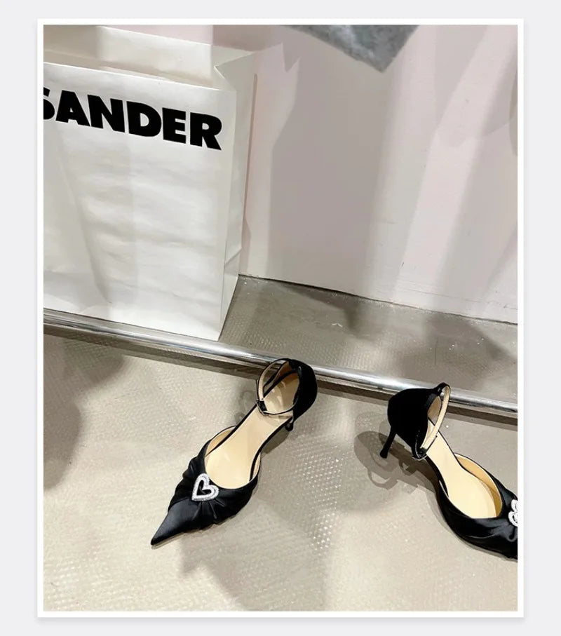 Women's Rhinestone Bowknot Satin Pointed Heel Sandals - Bridesmaid Party Shoes