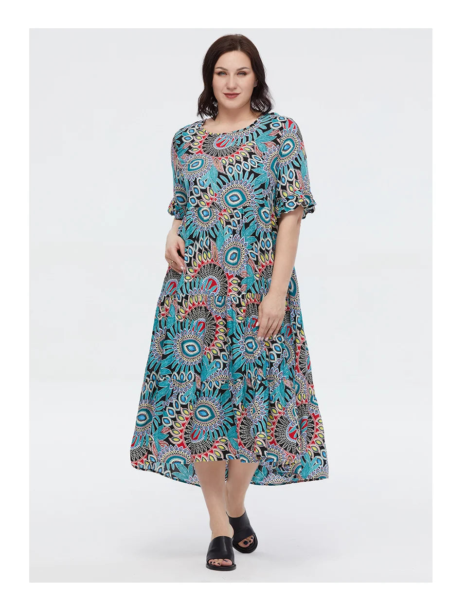 Women's Oversized Floral Print A-Line Midi Dress