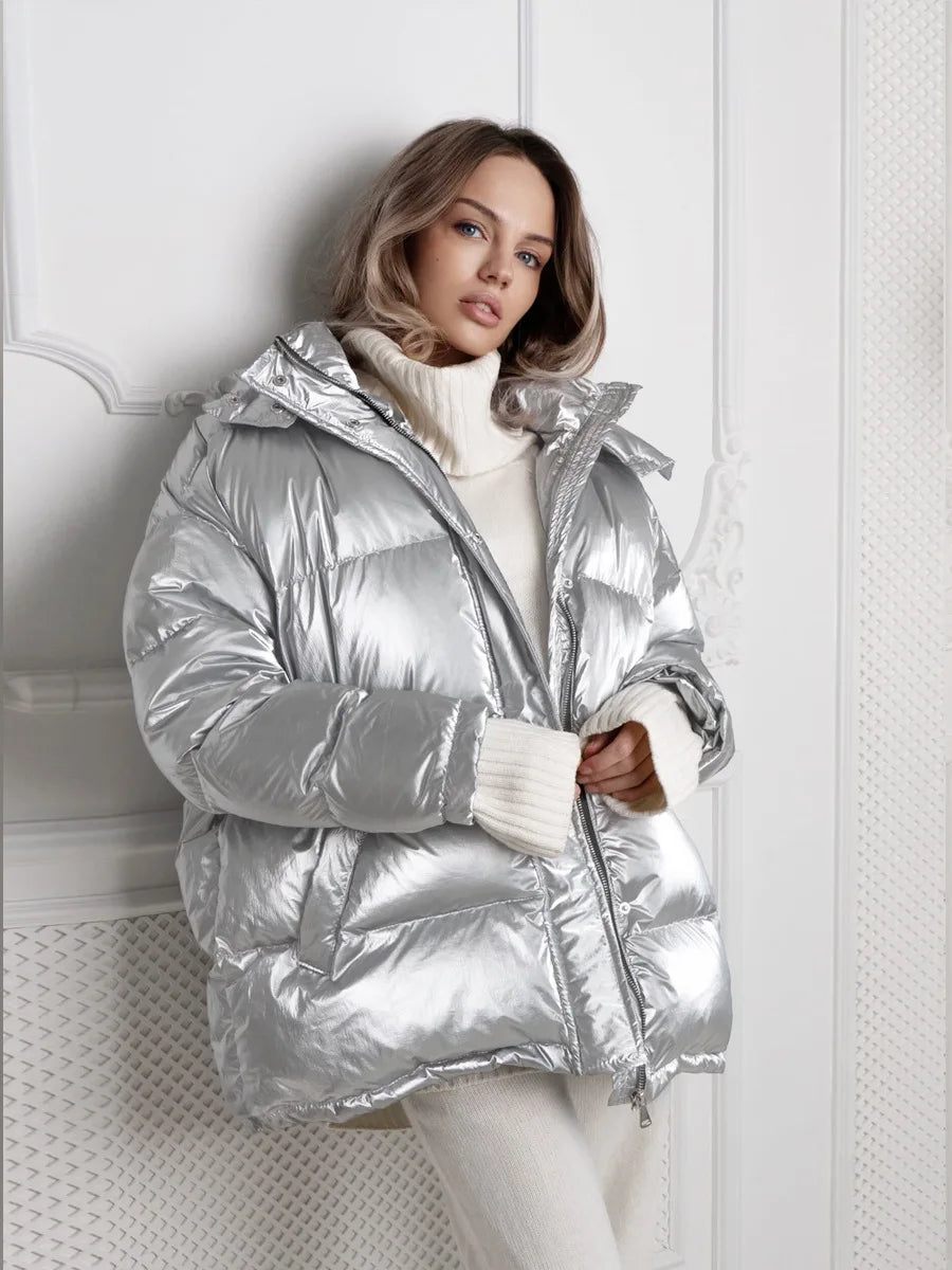 Women's Glossy Hooded Cotton-Padded Jacket