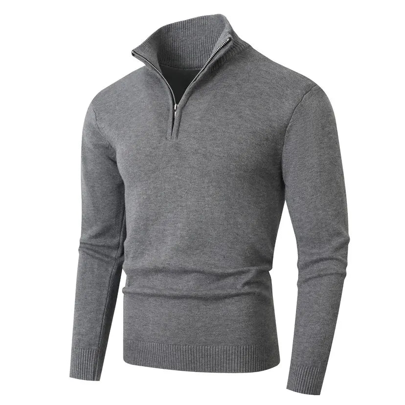 Autumn Winter Half-Zip Stand Collar Sweater - Slim Fit Knitted Pullover