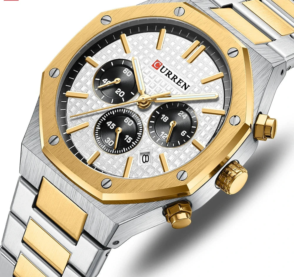 Luxury Gold Multifunction Quartz Watch - Luminous Sport Chronograph