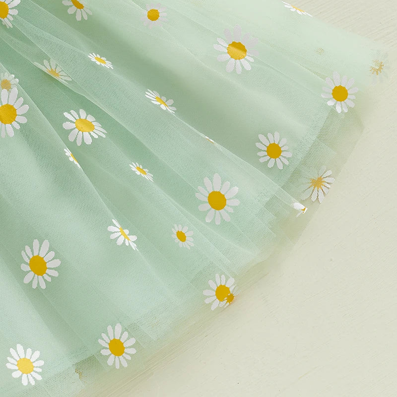 0-3Y Toddler Baby Girls Summer Clothes Sets Sunflowers Print Spaghetti Strap Top and Tulle Skirt Bow Headband