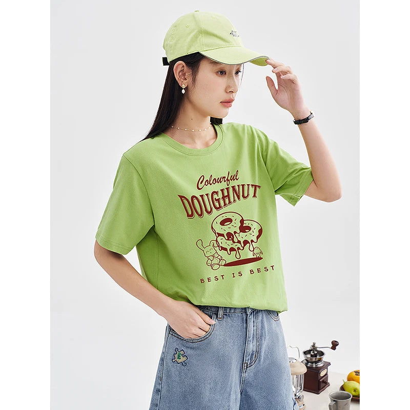 Women's Cartoon Rabbit Pure Cotton Short Sleeve Loose Versatile T-Shirt