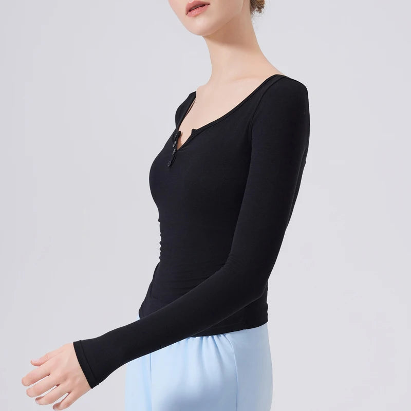 Women's Long Sleeve V-Neck Yoga Shirt - Slim Fit Breathable Workout Top