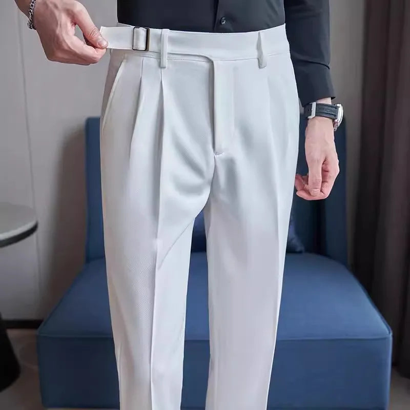 Men's Slim Fit Suit Trousers - High Waist Smart Casual Pants
