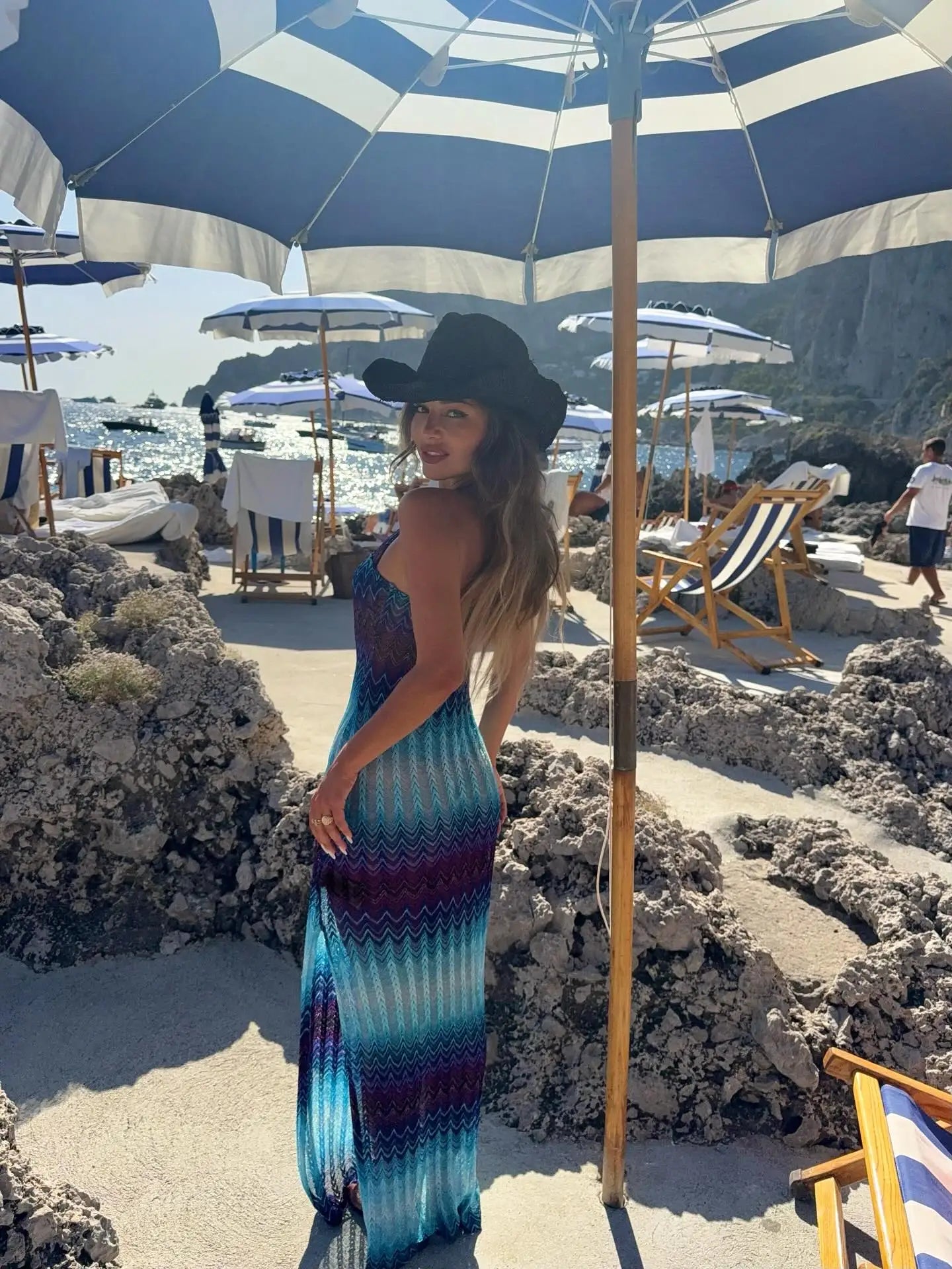 Women's Strapless Print Bandage Maxi Dress - Split Cover Up & Evening Wear