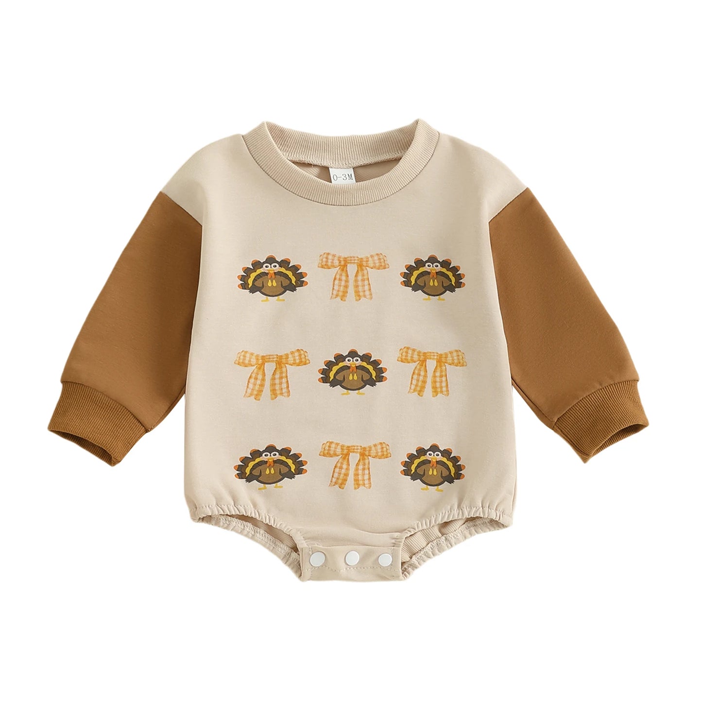 Baby Thanksgiving Romper - Bow Turkey Print Long Sleeve Bodysuit