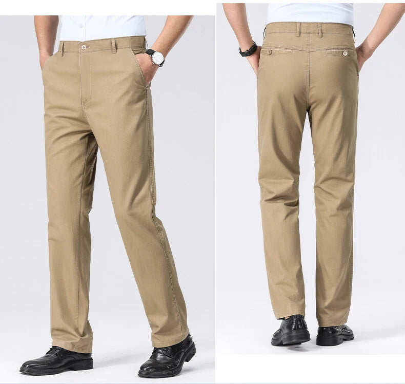 Men's Spring Summer Cotton Smart Casual Lightweight Zipper Fly Straight Breathable Trousers