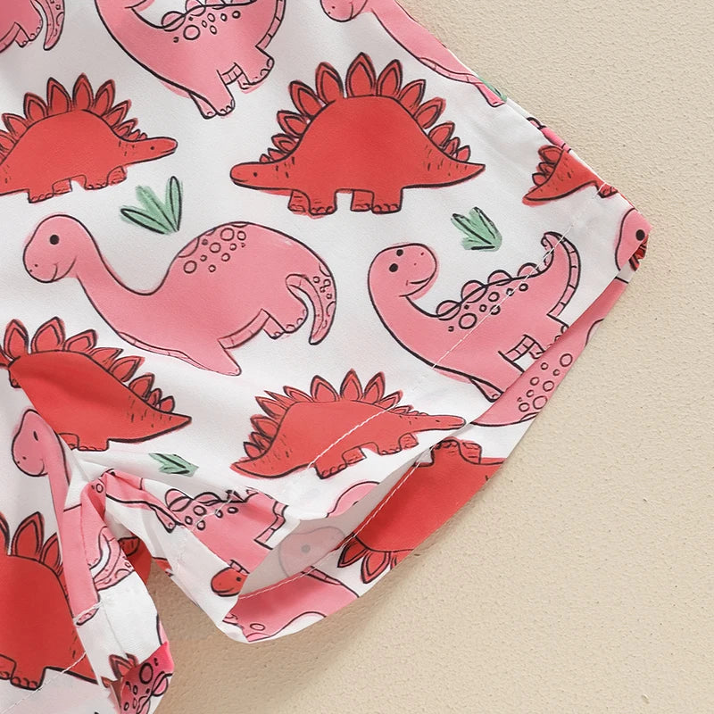 0-3Y Toddler Baby Boys Summer Clothes Sets 2pcs - Short Sleeve Dinosaur Print Button Up Top and Shorts Set