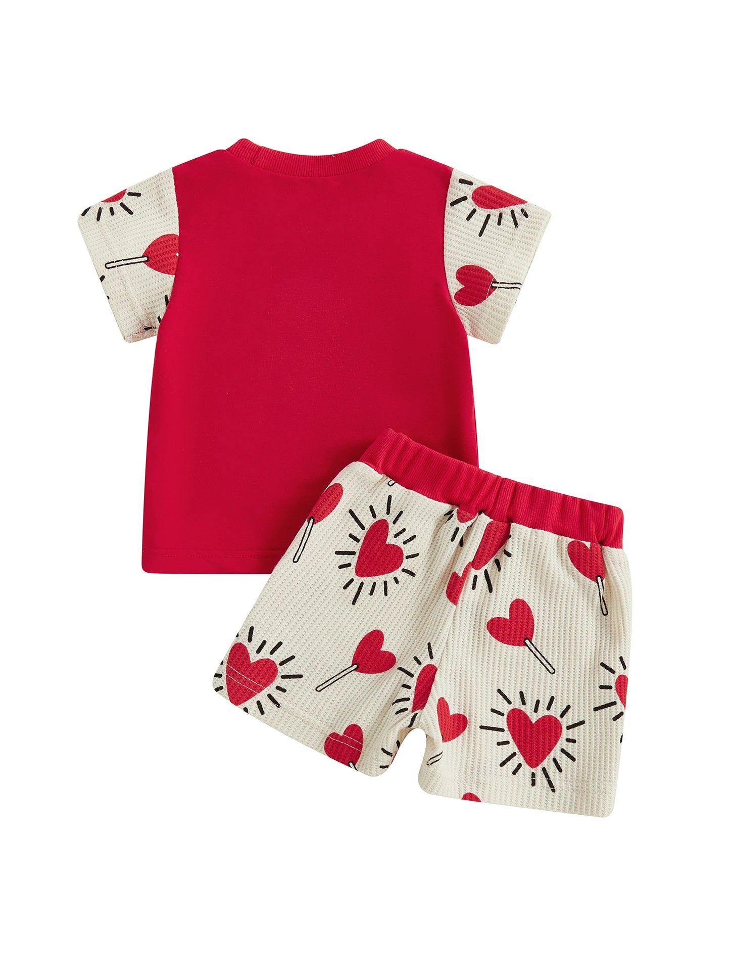 Toddler Boys Valentine's Day Outfit Set - Letter Embroidery T-Shirt & Candy Heart Shorts