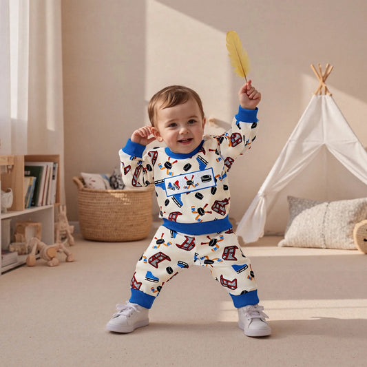 Baby Boys 2-Piece Fall Clothes Set - Cartoon Print Sweatshirt & Pants (0-3Y)
