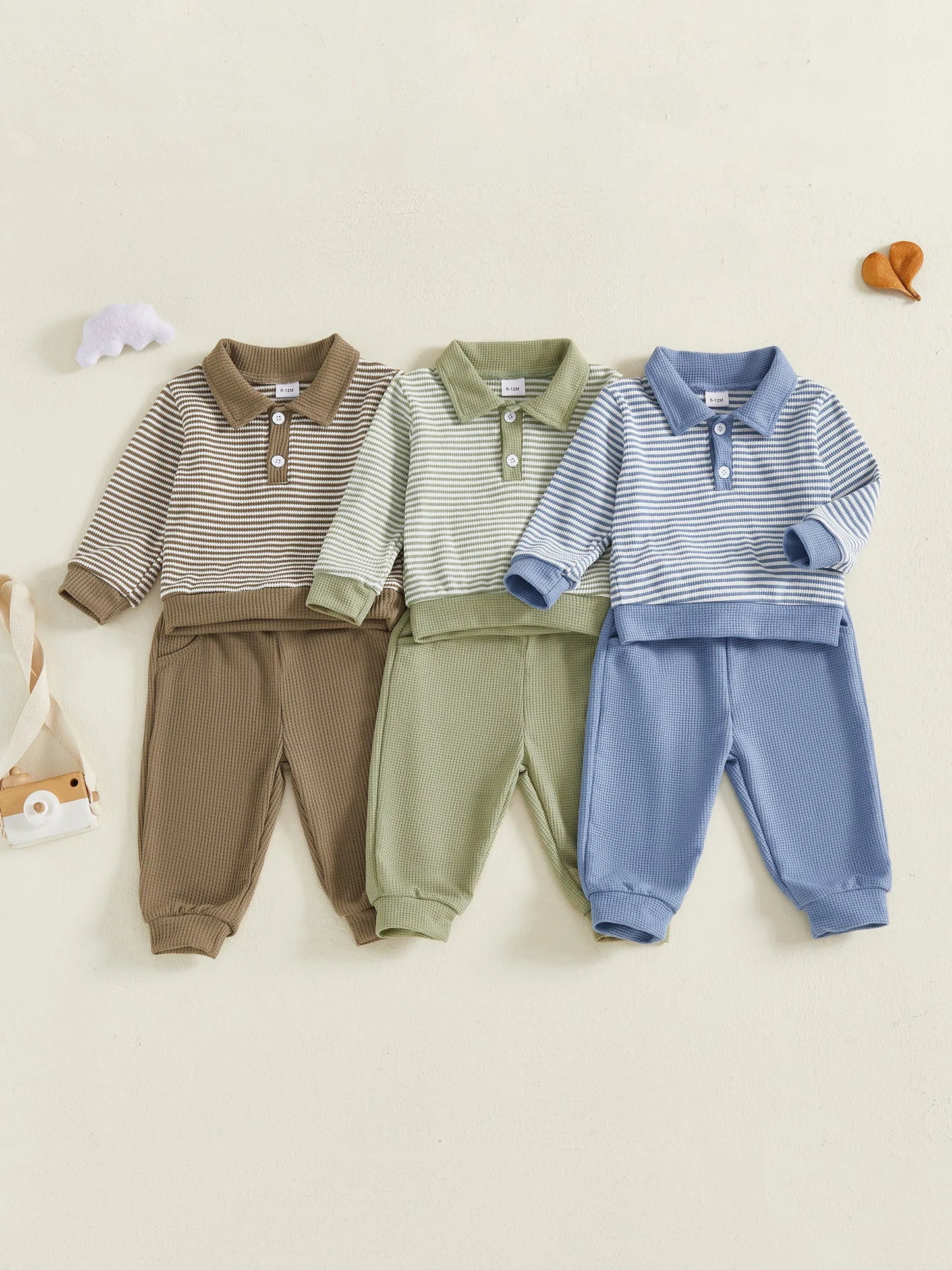 Baby Boys Striped Outfit Set - Long Sleeve Lapel Top with Pants (0-4Y)